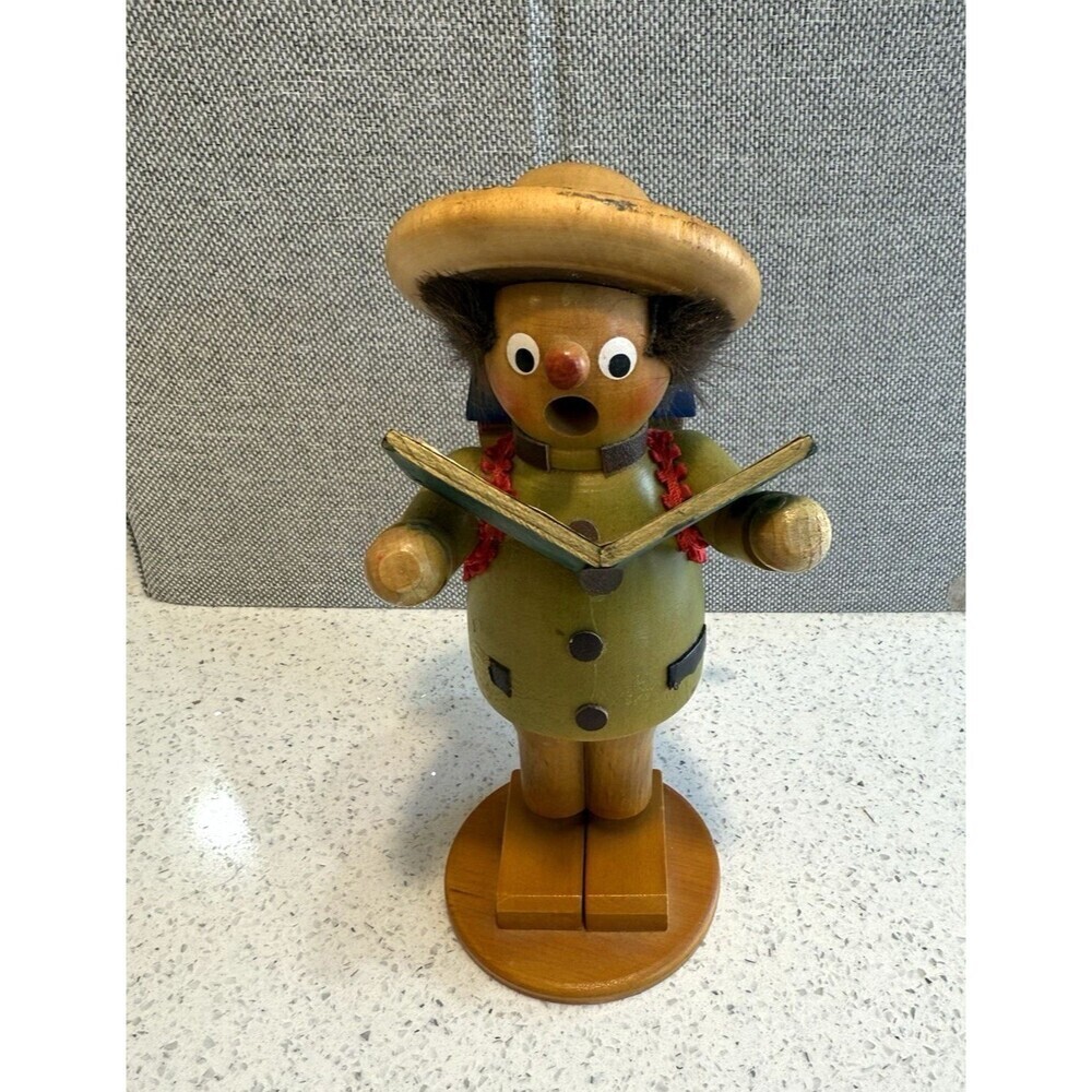 Vintage Steinbach German Wooden Smoker with Crank Music Box Christmas Caroler